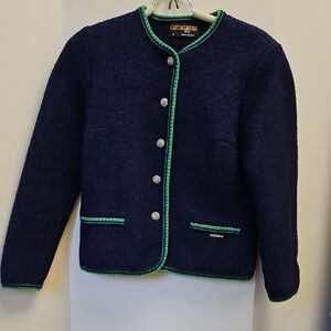 Geiger Navy Jacket with Green Trim Made In AUSTRIA